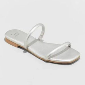 Women's Winnie Skinny Strap Sandals - A New Day™ Silver 7.5